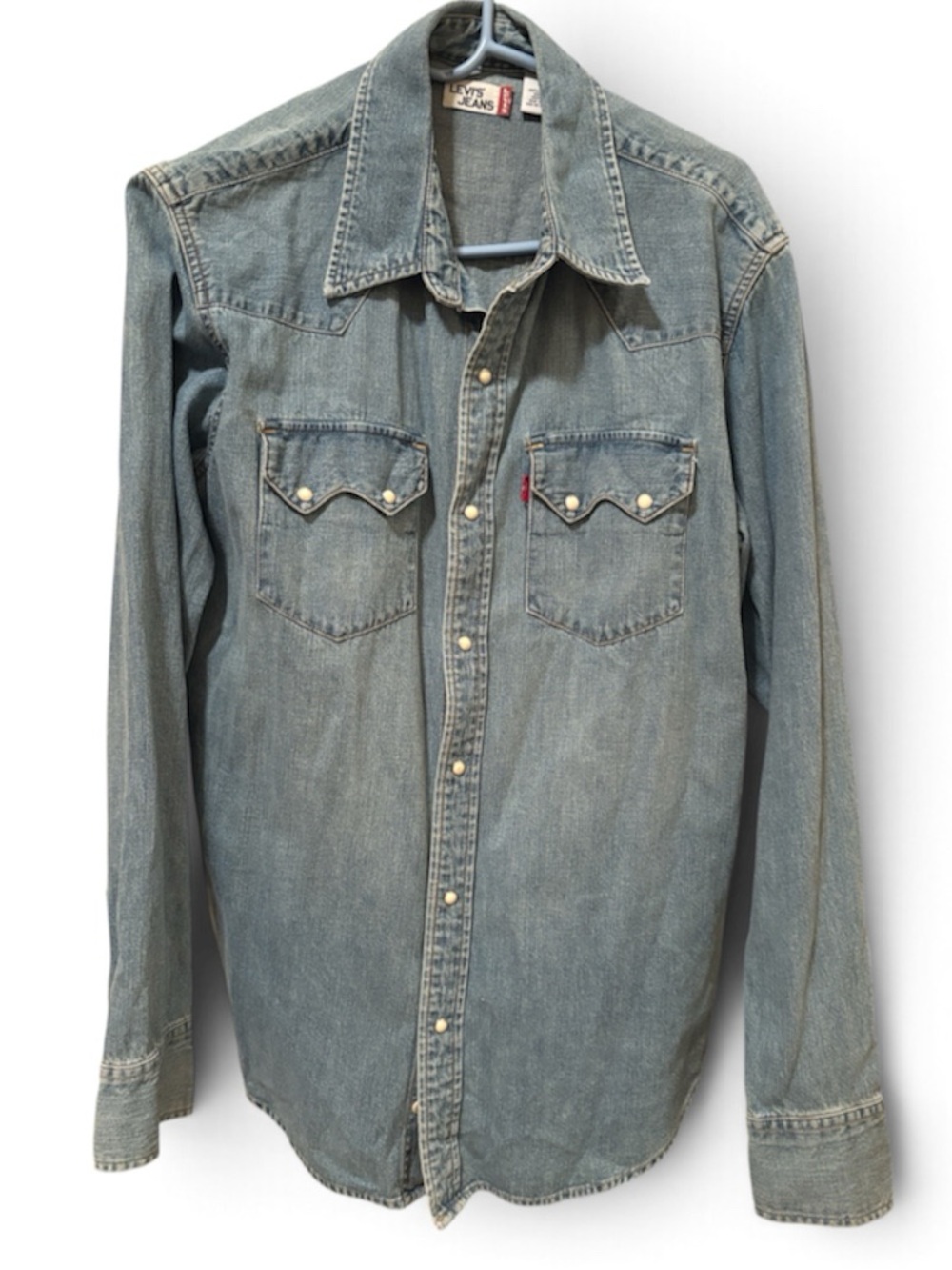 Levi’s Men’s Denim Western Shirt Light Blue Snap Button Long Sleeve Vintage M